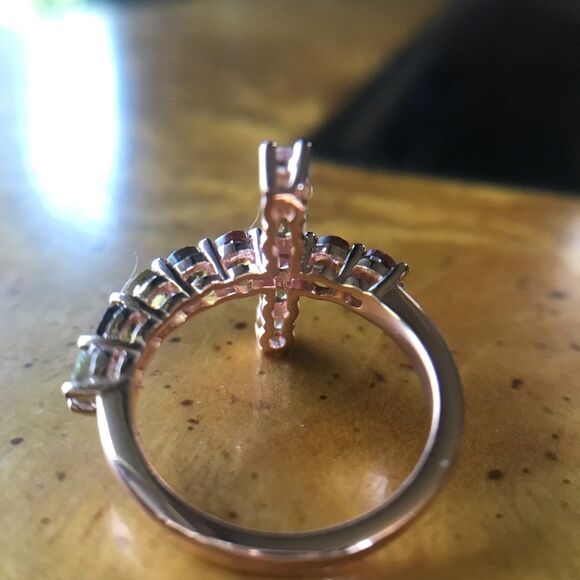 Natural Tourmaline Sterling Silver Cross Ring Size 6 - Picture 5 of 7